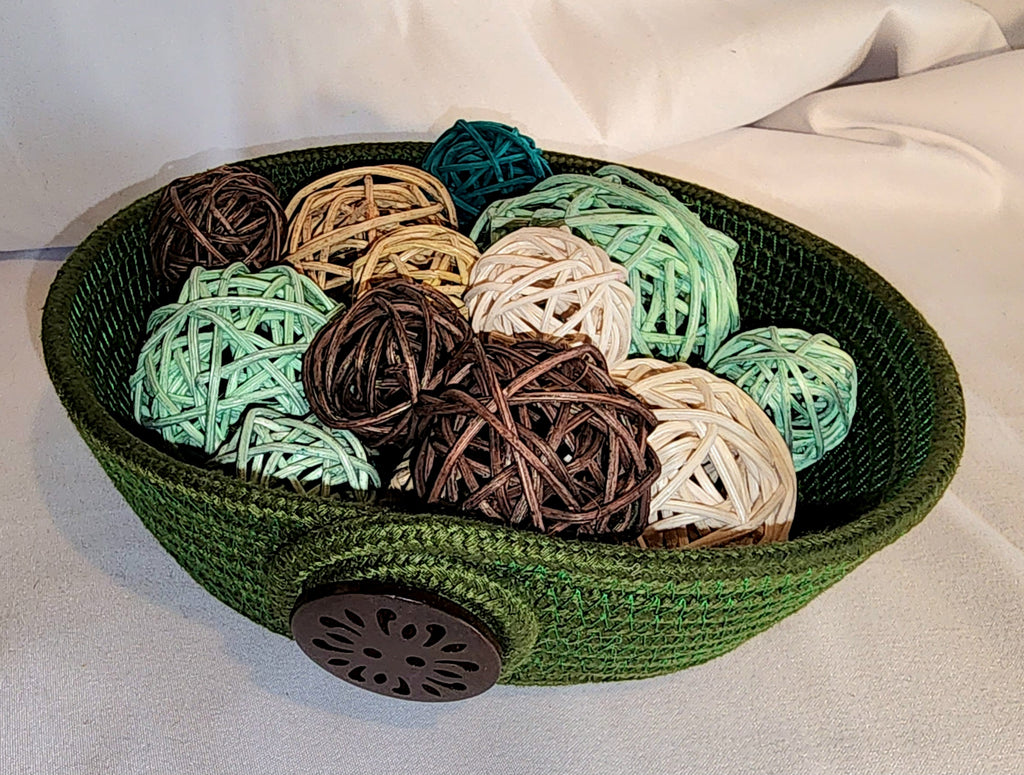 Rope Bowl: Green Deer Coiled Rope,  Home Decor
