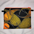 Pouches: African Block Print, Black, Orange and Gold Tadpole. Zipper Pouch, Fully Lined.  For Travel, Makeup, Toiletries, Crafting