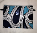 Pouches: African Block Print,  Gray and Blue Water Drop. Zipper Pouch, Fully Lined.  For Travel, Makeup, Toiletries, Crafting