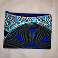 Pouches: African Block Print, Blue and Black Wheel. Zipper Pouch, Fully Lined.  For Travel, Makeup, Toiletries, Crafting