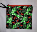 Pouches: African Block Print, Red and Green Klingon. Zipper Pouch, Fully Lined. No Tabs. Strap  For Travel, Makeup, Toiletries, Crafting