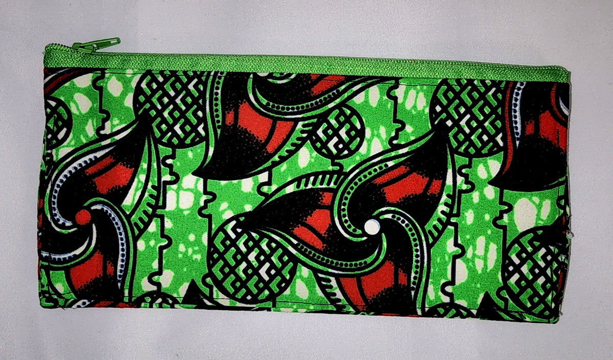 Pouches: African Block Print, Klingon. Zipper Pouch, Fully Lined.  For  Money, Cards, Crochet Hooks, Makeup