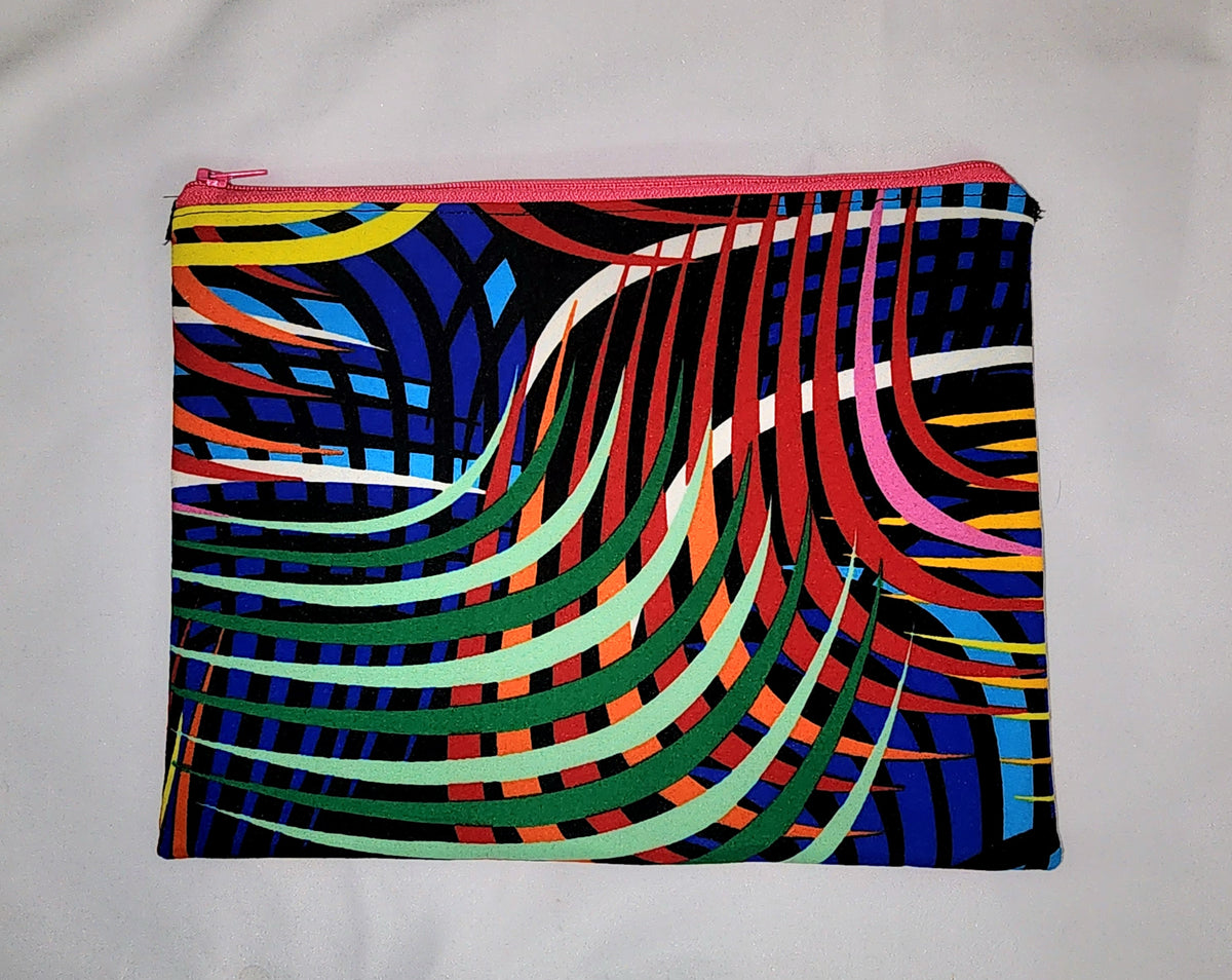 Pouches: African Block Print,  Rainbow. Zipper Pouch, Fully Lined. For Travel, Makeup, Toiletries, Crafting