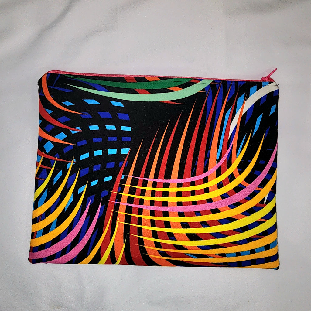 Pouches: African Block Print,  Rainbow. Zipper Pouch, Fully Lined. For Travel, Makeup, Toiletries, Crafting