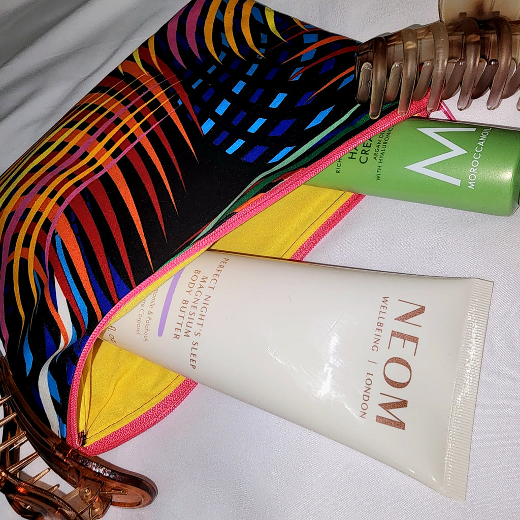 Pouches: African Block Print,  Rainbow. Zipper Pouch, Fully Lined. For Travel, Makeup, Toiletries, Crafting