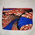Pouches: African Block Print, Blue and Red Wing (m). Zipper Pouch, Fully Lined. No Tabs.  For Travel, Makeup, Toiletries, Crafting