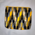 Pouches: African Block Print, Yellow and Black Arrow (m). Zipper Pouch, Fully Lined. No Tabs.  For Travel, Makeup, Toiletries, Crafting
