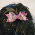 B-PRP-3, Bow Barrette. Fabric made by Free Motion Embroidery. Lacy and Unique
