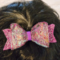 B-PRP-4, Bow Barrette. Fabric made by Free Motion Embroidery. Lacy and Unique