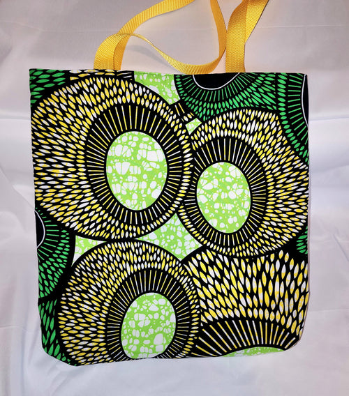 Basic Tote: African Green Olive – Handcrafted Fiber Art Tote Bag, African Print Fabric, Wearable Art
