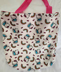 Tote bag with Hello Kitty pattern and pink handles on a white background