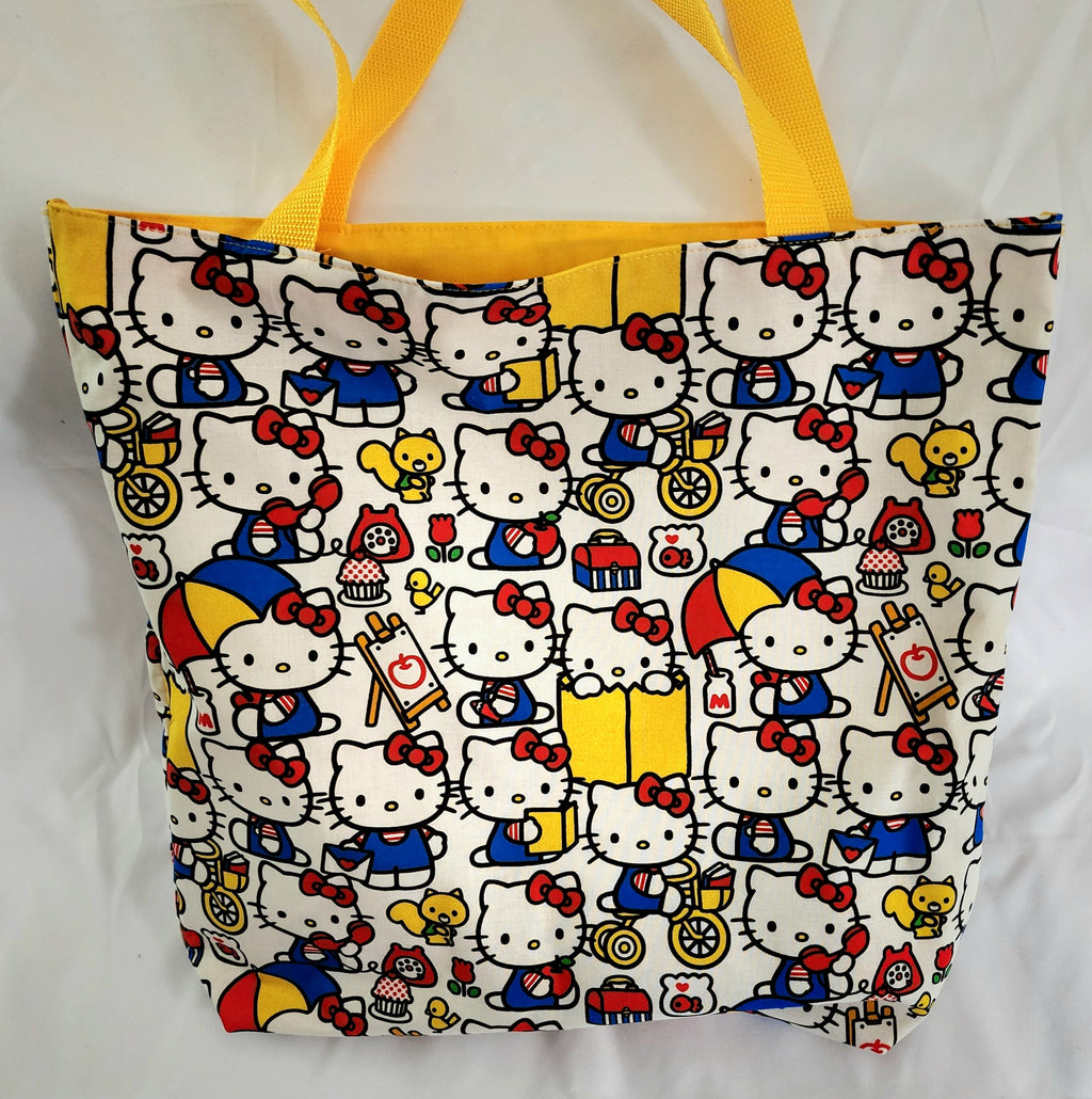Tote bag with Hello Kitty pattern on a white background