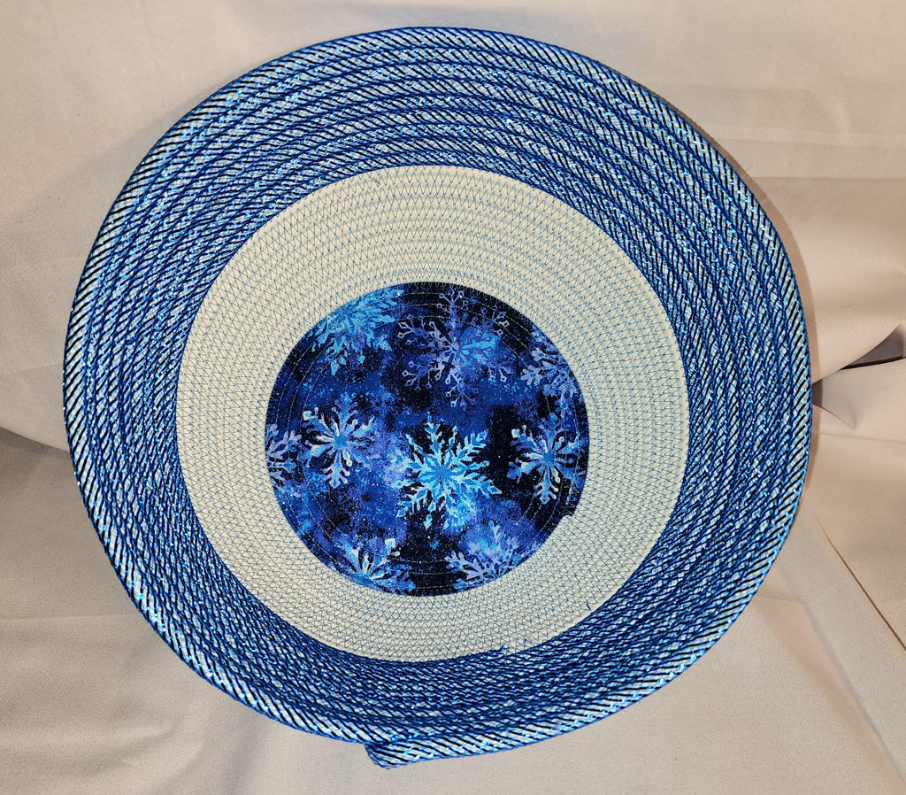 Rope Bowl: Blue and White Snowflake, Coiled Rope, Holiday Edition, Home Decor