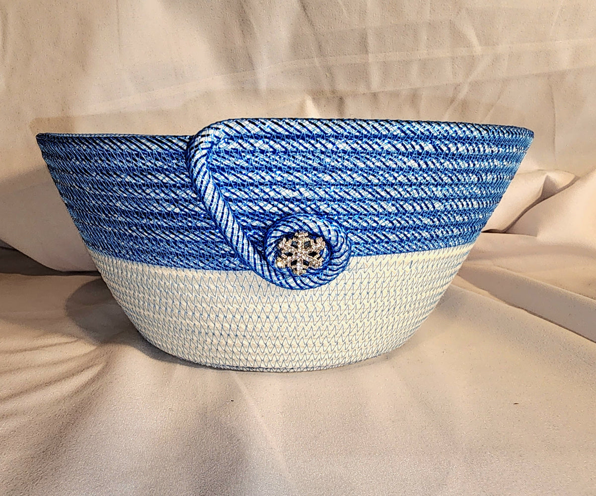 Rope Bowl: Blue and White Snowflake, Coiled Rope, Holiday Edition, Home Decor