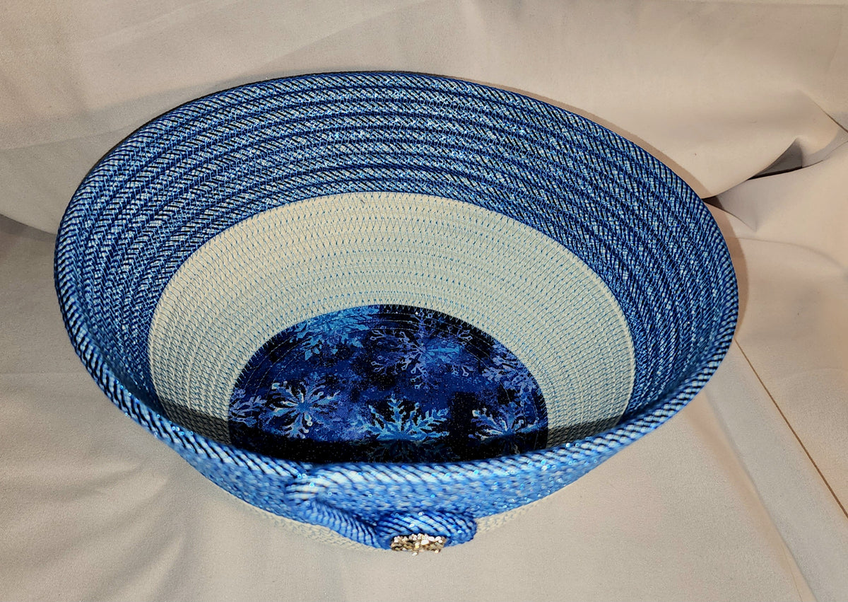 Rope Bowl: Blue and White Snowflake, Coiled Rope, Holiday Edition, Home Decor