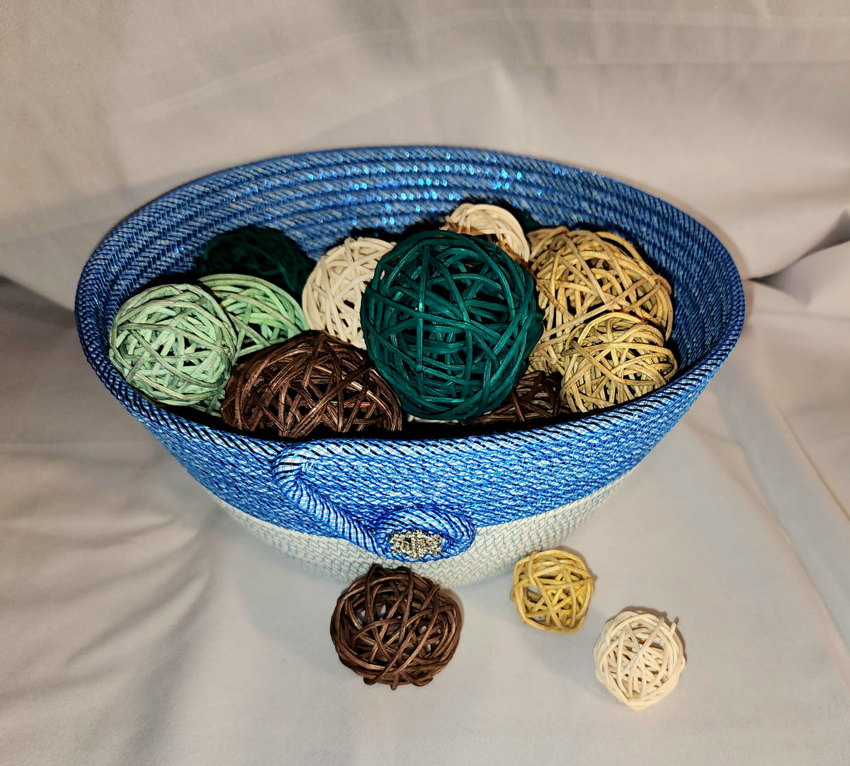 Rope Bowl: Blue and White Snowflake, Coiled Rope, Holiday Edition, Home Decor