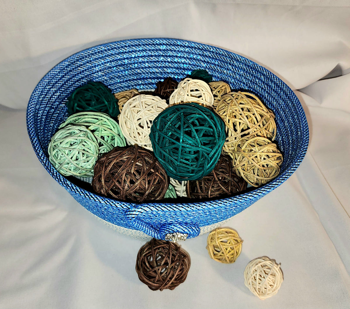 Rope Bowl: Blue and White Snowflake, Coiled Rope, Holiday Edition, Home Decor