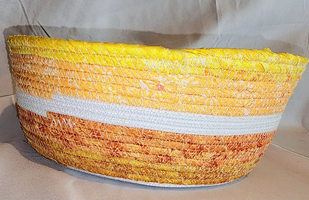 Rope Bowl: Yellow and Orange Flower Coiled Cotton Rope, Home Decor