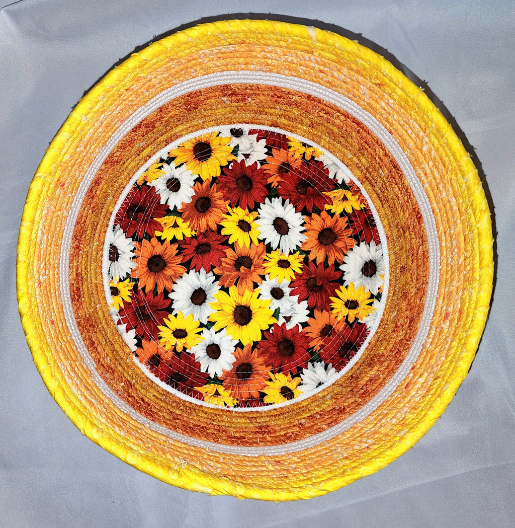 Rope Bowl: Yellow and Orange Flower Coiled Cotton Rope, Home Decor