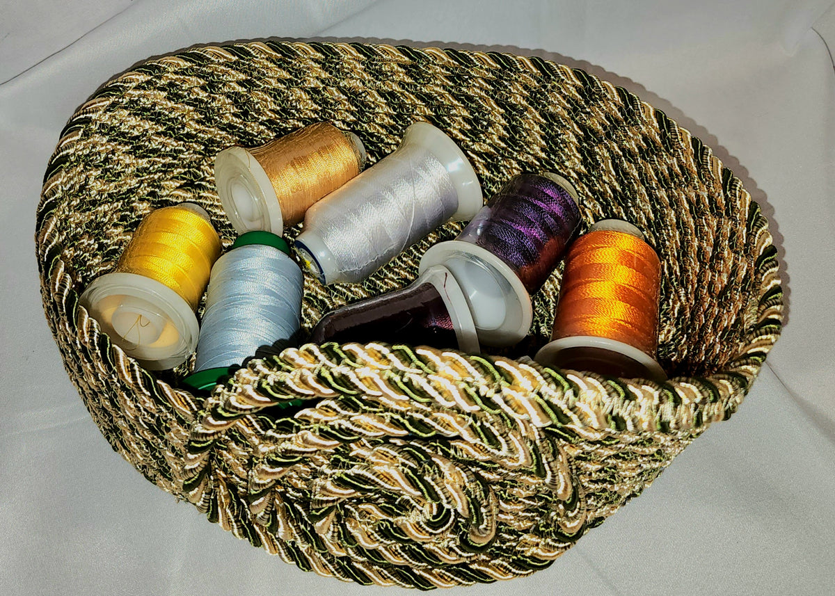 Rope Bowl: Metallic Green and Gold Coiled Rope, Holiday Edition, Home Decor