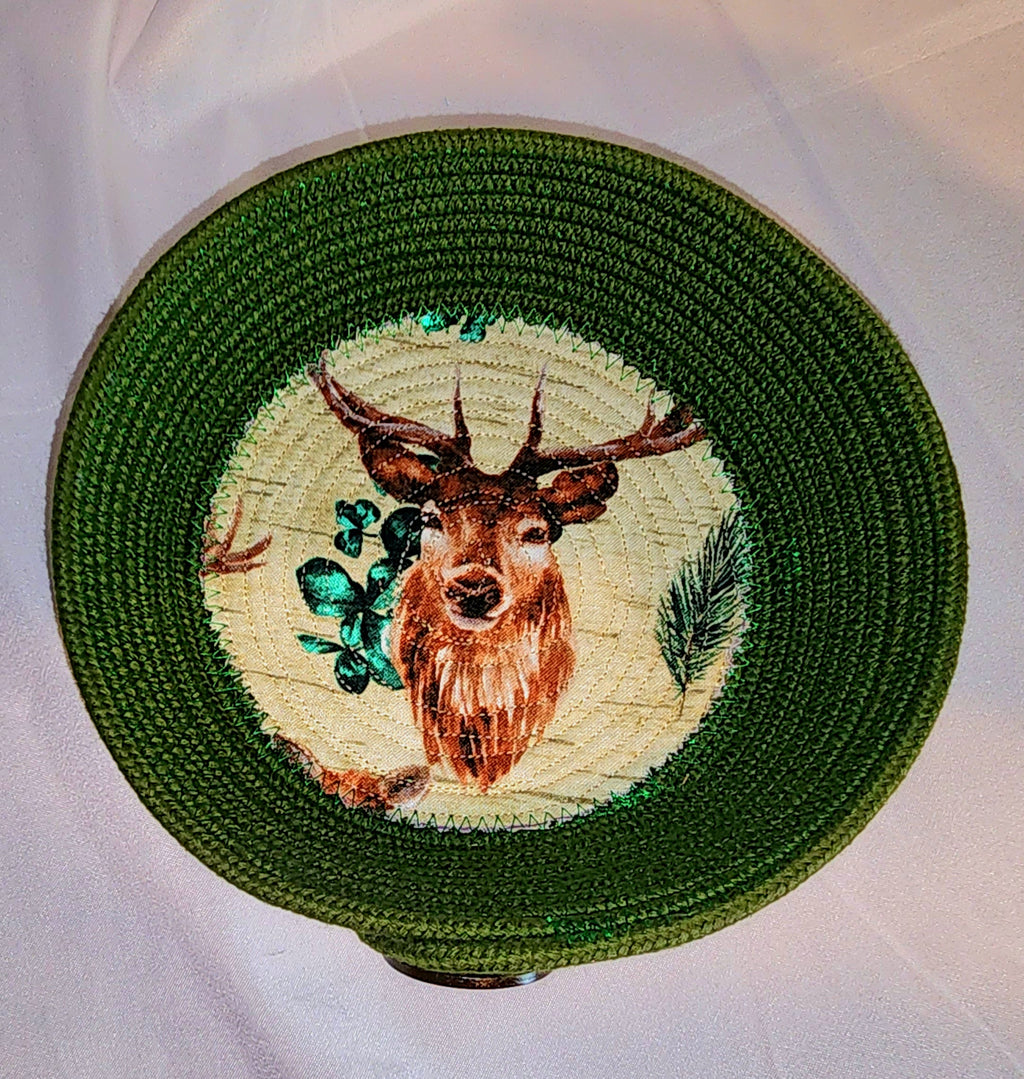 Rope Bowl: Green Deer Coiled Rope,  Home Decor