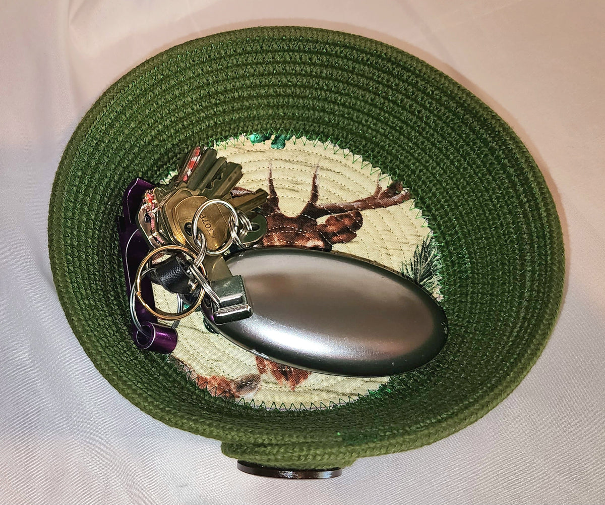 Rope Bowl: Green Deer Coiled Rope,  Home Decor