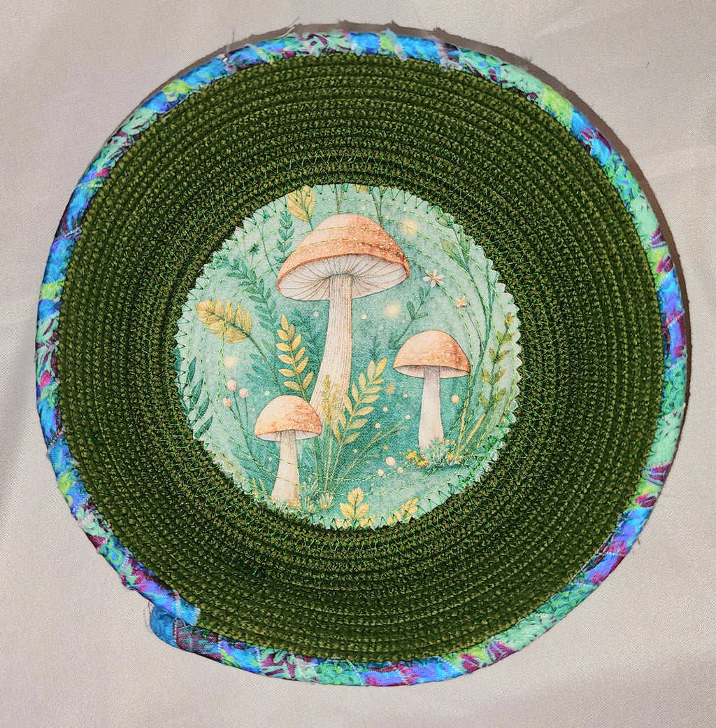 Rope Bowl: Green Mushroom Coiled Rope,  Home Decor
