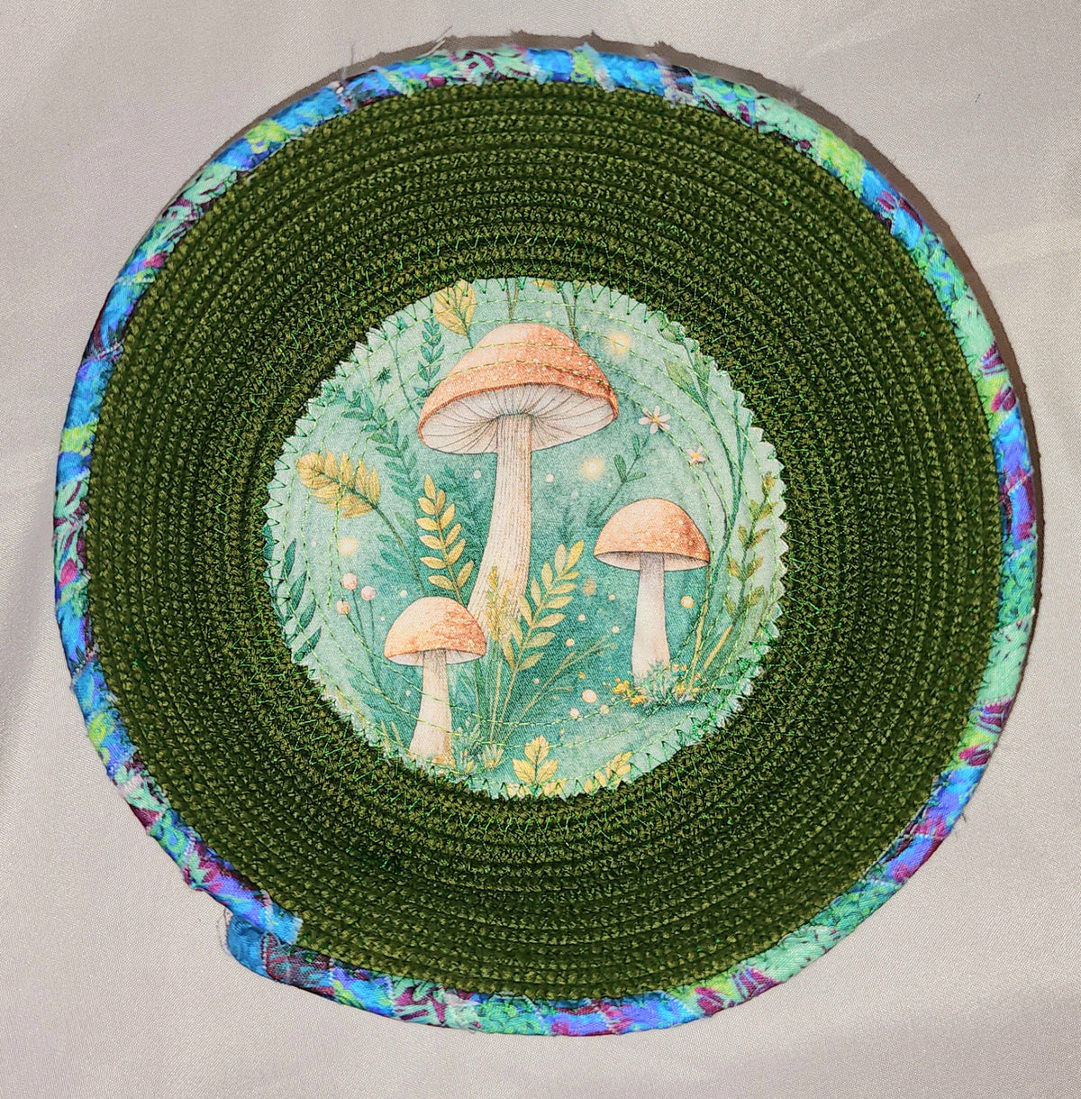 Rope Bowl: Green Mushroom Coiled Rope,  Home Decor