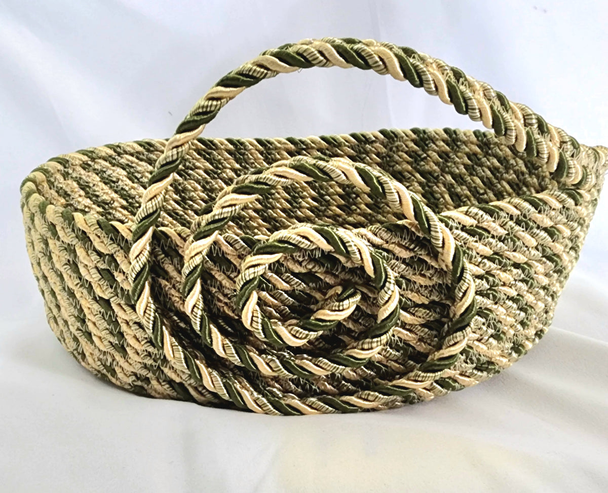 Rope Bowl: Metallic Green and Gold Coiled Rope, Holiday Edition, Home Decor