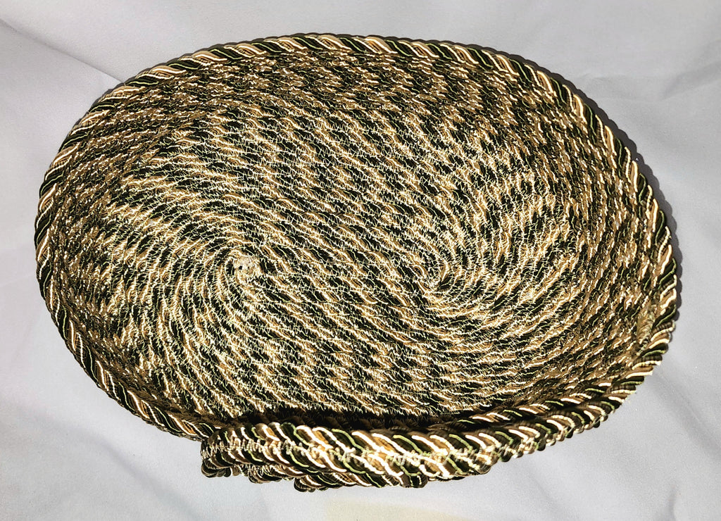 Rope Bowl: Metallic Green and Gold Coiled Rope, Holiday Edition, Home Decor