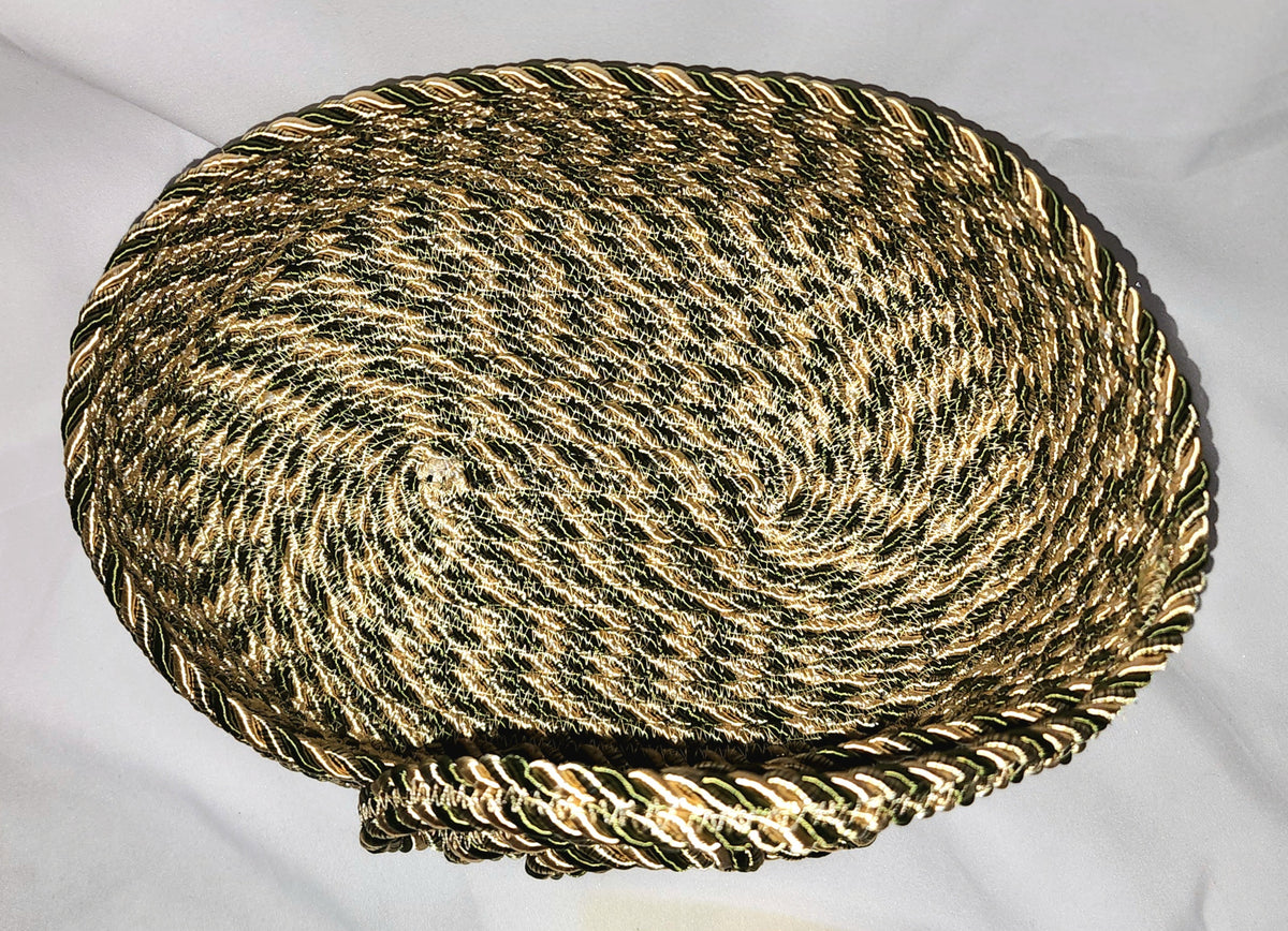 Rope Bowl: Metallic Green and Gold Coiled Rope, Holiday Edition, Home Decor