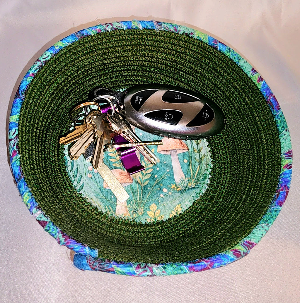 Rope Bowl: Green Mushroom Coiled Rope,  Home Decor