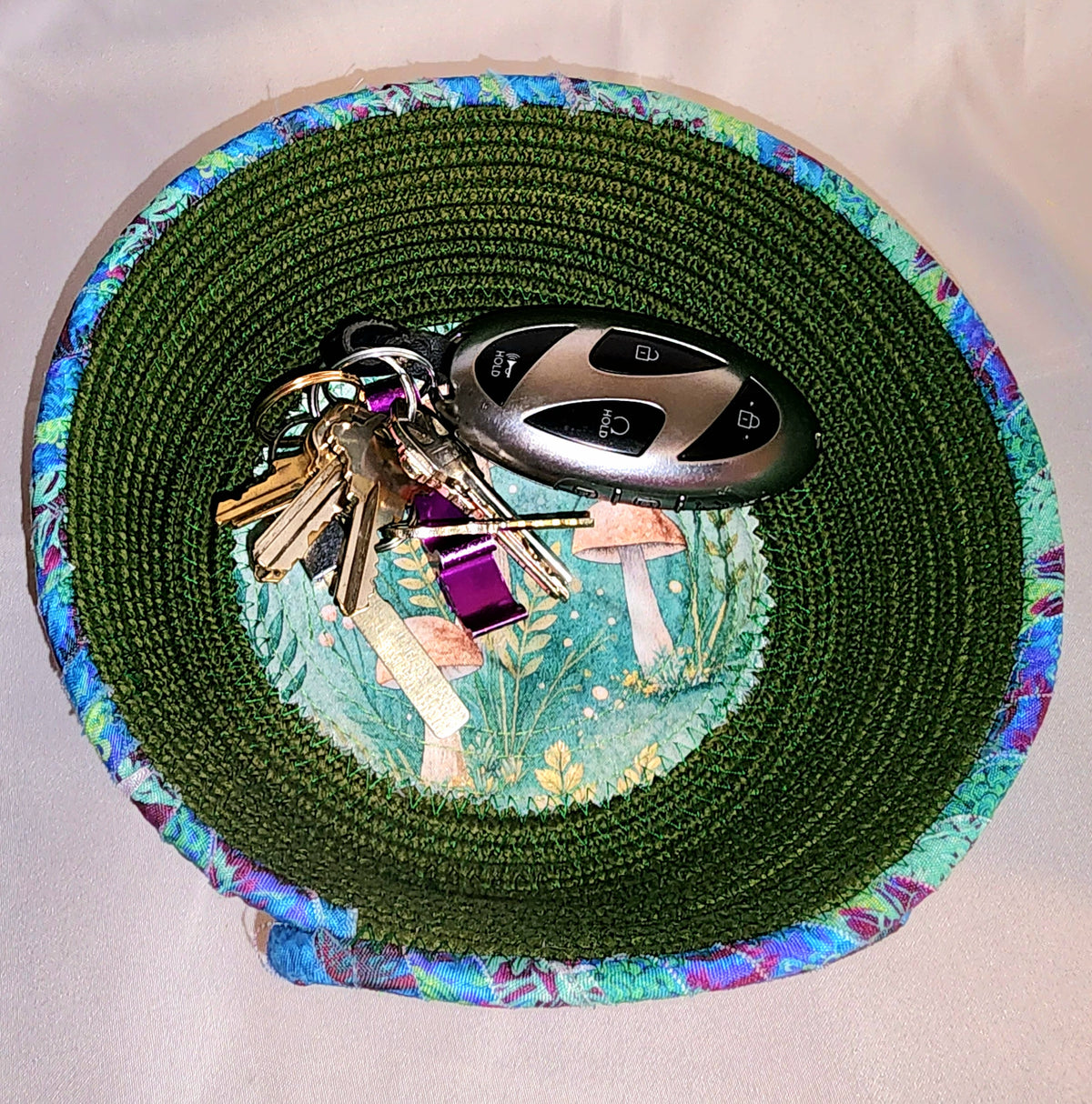 Rope Bowl: Green Mushroom Coiled Rope,  Home Decor