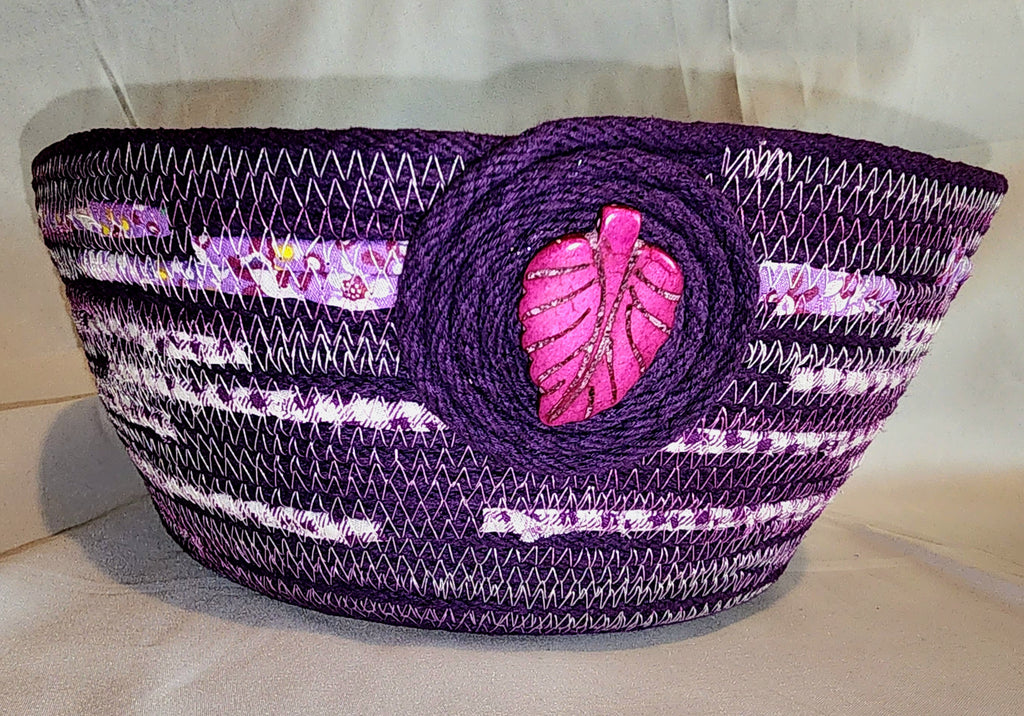 Rope Bowl: Purple Flower Coiled Cotton Rope, Home Decor