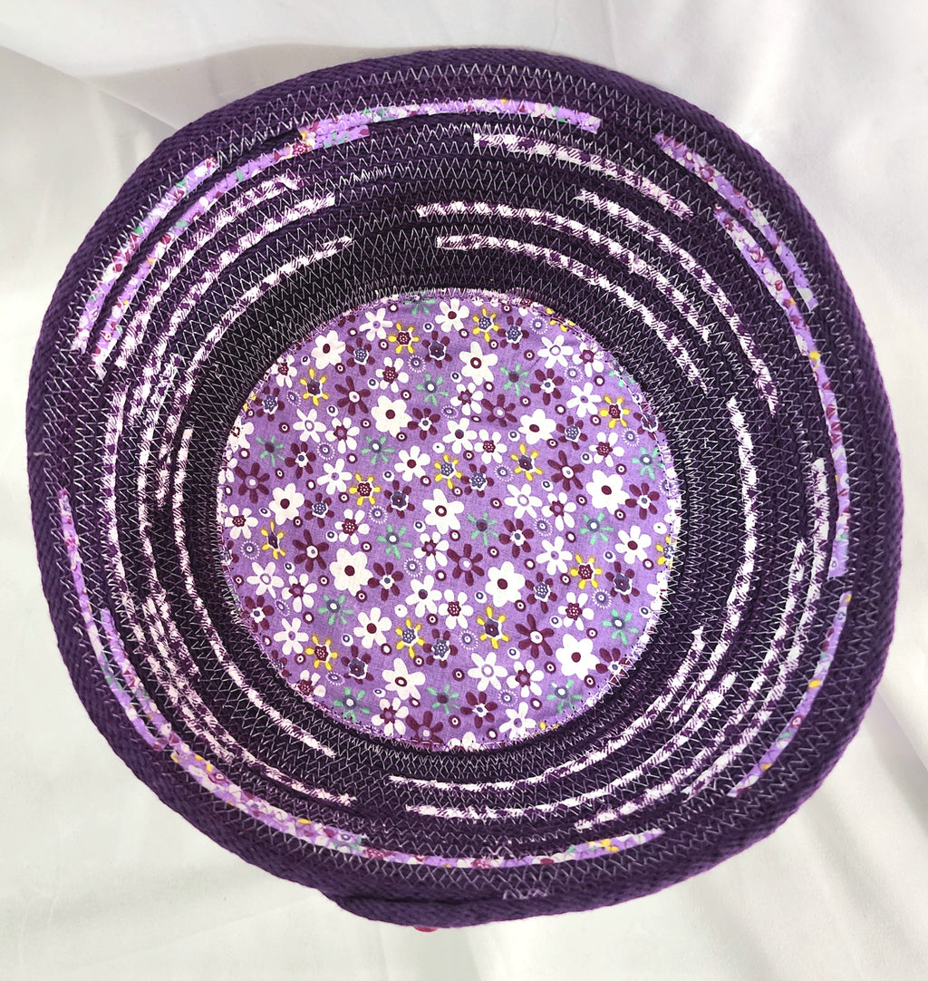 Rope Bowl: Purple Flower Coiled Cotton Rope, Home Decor