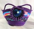 Rope Bowl: Purple with Blue Heart Medallion Coiled Rope hand wrapped fabric,  Home Decor