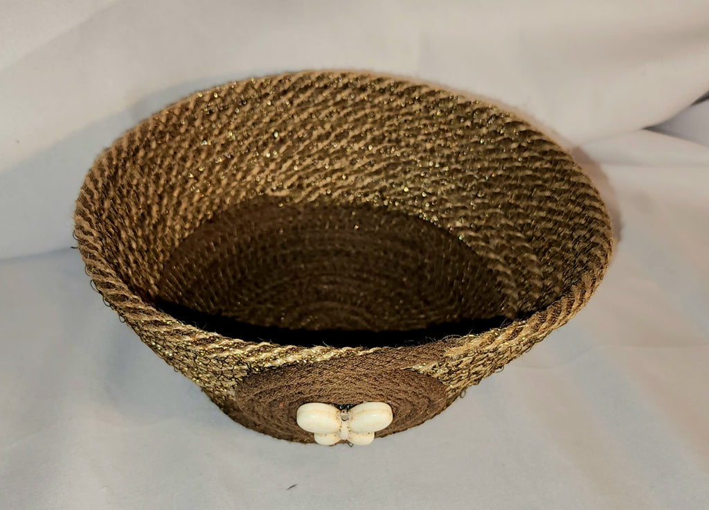 Rope Bowl: Brown, Burlap, Rustic with Ceramic  Butterfly Coiled Rope, Home Decor