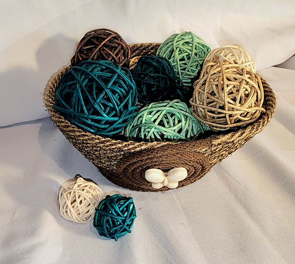 Rope Bowl: Brown, Burlap, Rustic with Ceramic  Butterfly Coiled Rope, Home Decor