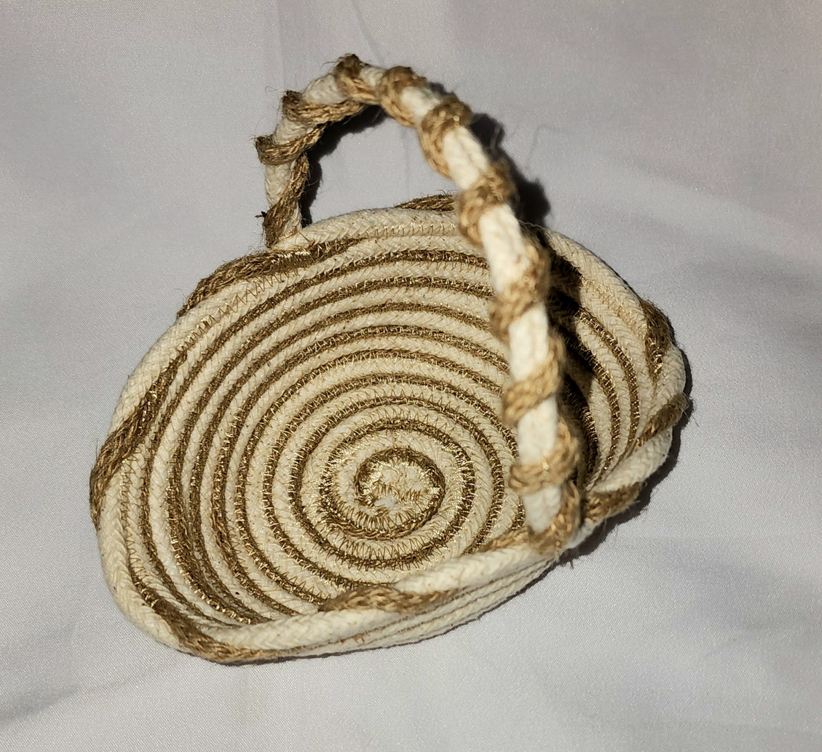 Rope Bowl: Cream and Jute Spiral Trinket Basket, Coiled Rope, Home Decor