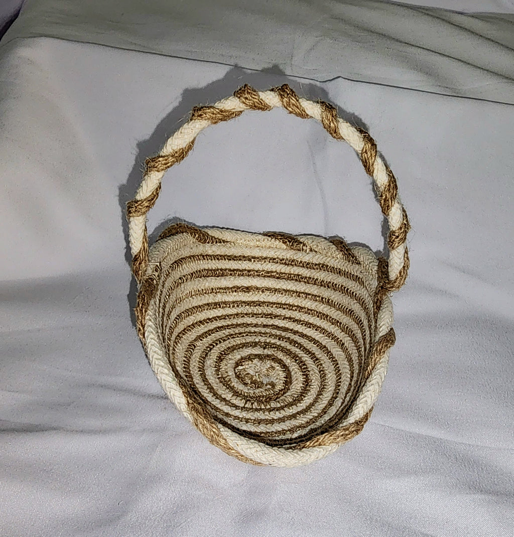 Rope Bowl: Cream and Jute Spiral Trinket Basket, Coiled Rope, Home Decor