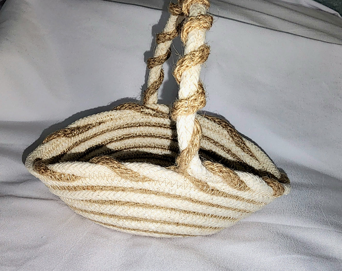 Rope Bowl: Cream and Jute Spiral Trinket Basket, Coiled Rope, Home Decor