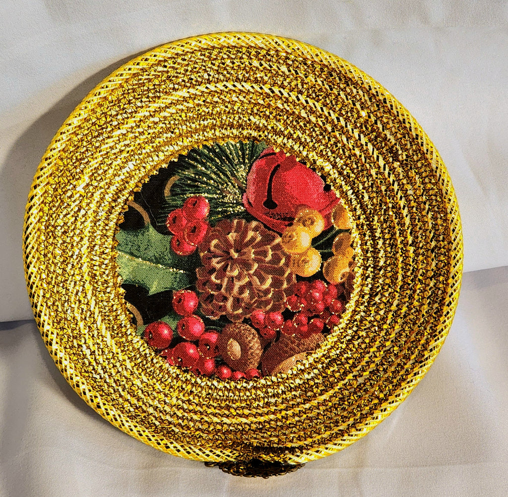 Rope Bowl: Gold Metallic, Christmas Pine Cone, Coiled Rope, Holiday Edition, Home Decor