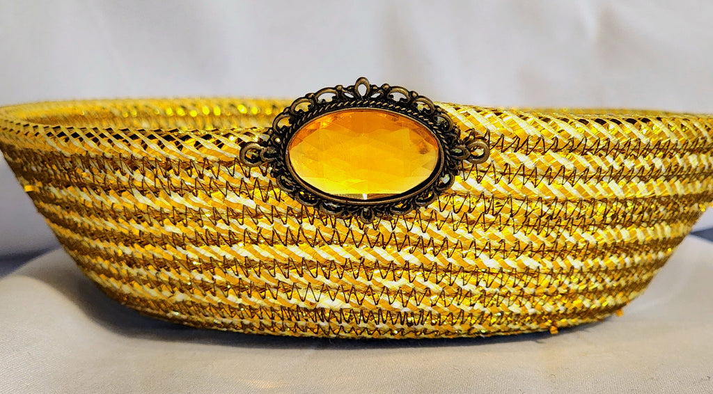 Rope Bowl: Gold Metallic, Christmas Pine Cone, Coiled Rope, Holiday Edition, Home Decor
