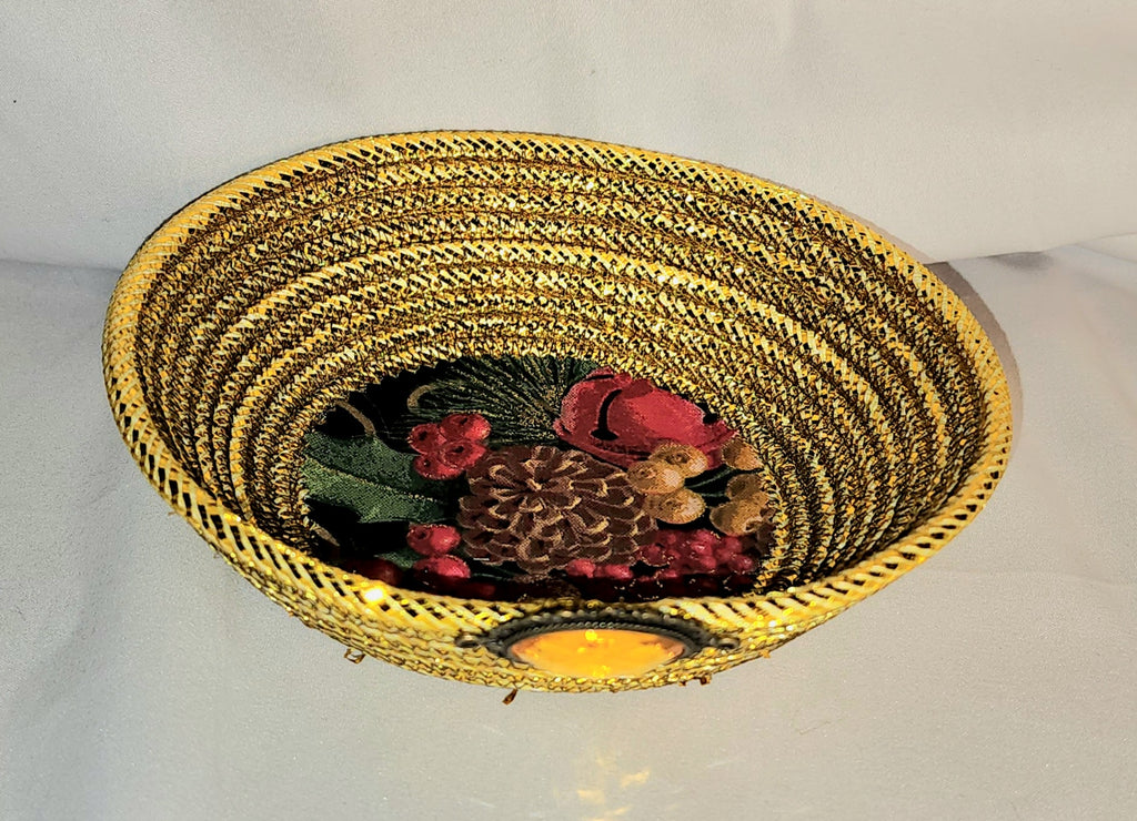 Rope Bowl: Gold Metallic, Christmas Pine Cone, Coiled Rope, Holiday Edition, Home Decor