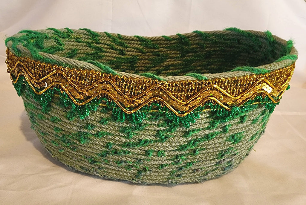 Rope Bowls: Green Bowl with Gold Trim