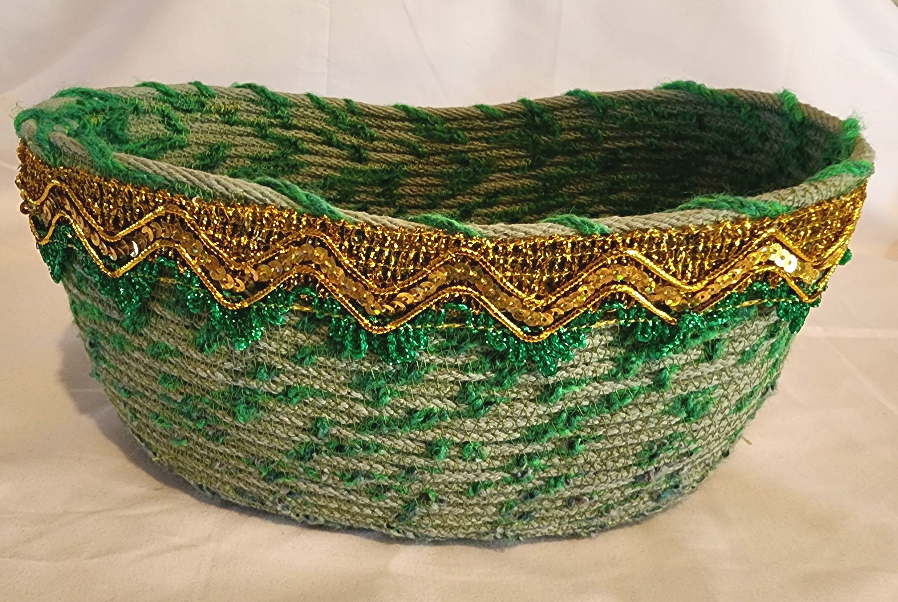 Rope Bowls: Green Bowl with Gold Trim