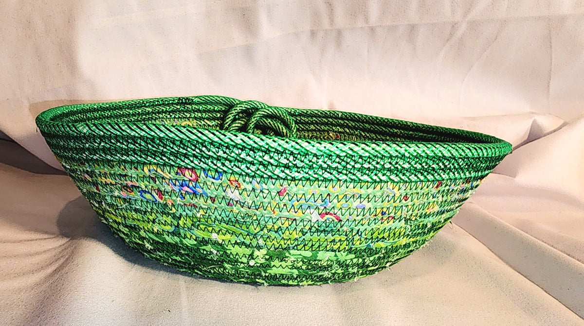 Rope Bowl: Green With Red Christmas Ball, Coiled Rope, Holiday Edition, Home Decor