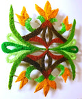 Mandala with green, orange, and brown colors on a white background