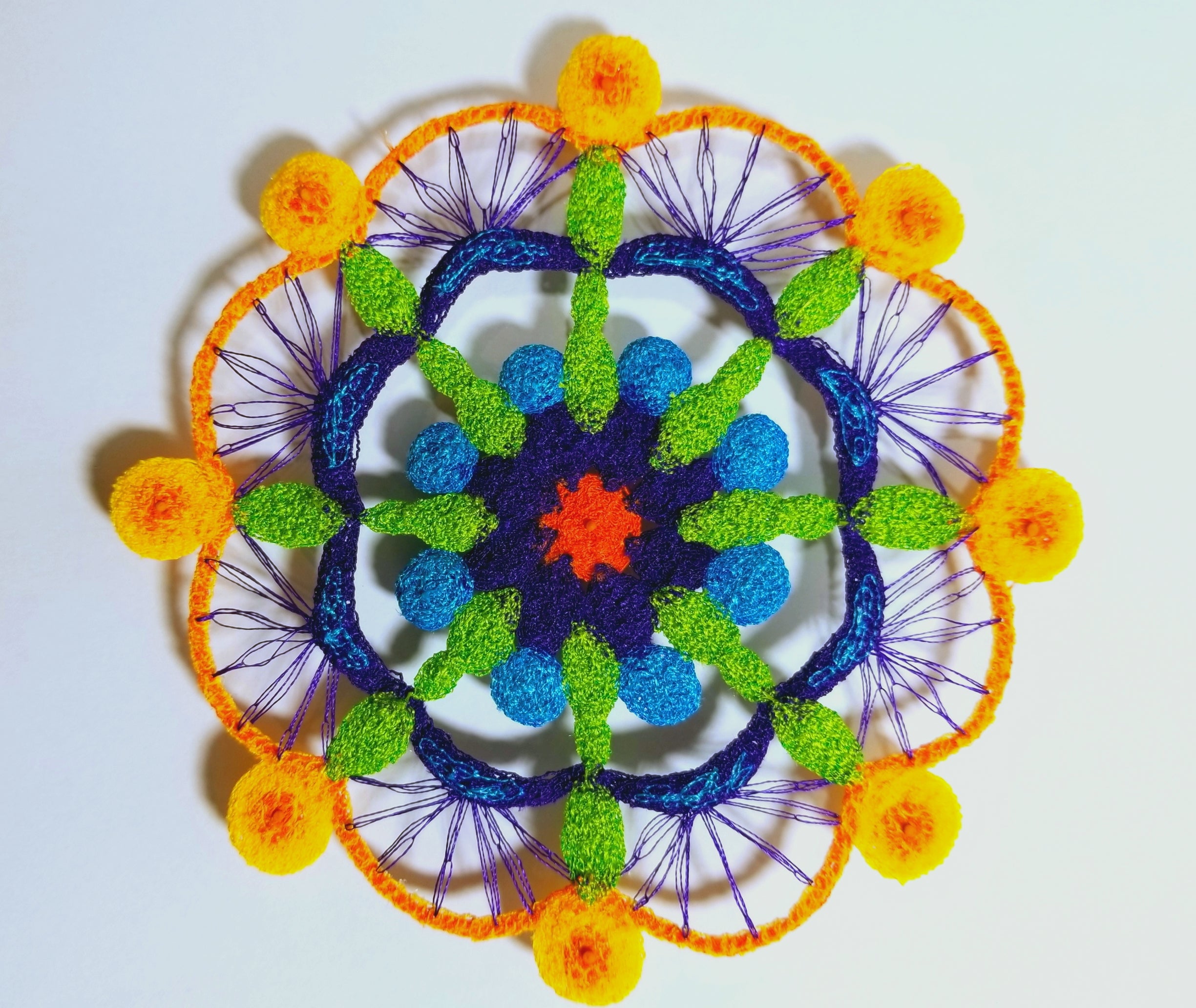Decorative mandala with colorful flowers on a white background