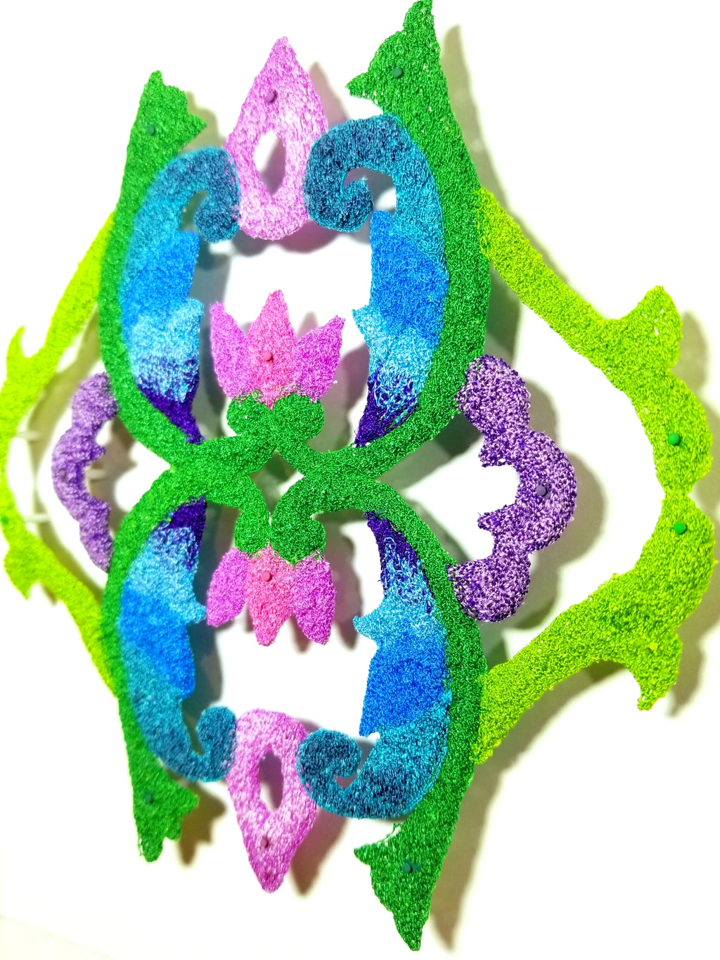 butterfly shaped mandala with pink tulips, side view